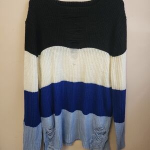 Caren Sport Colorblock Sweater - Black, White, Blue